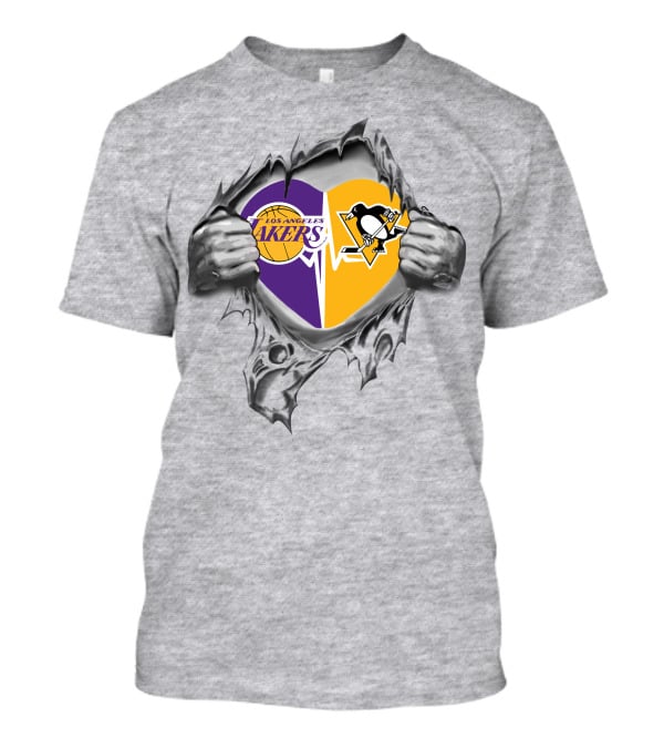 Los Angeles Lakers Pittsburgh Penguins Heartbeat Fusion T-Shirt
