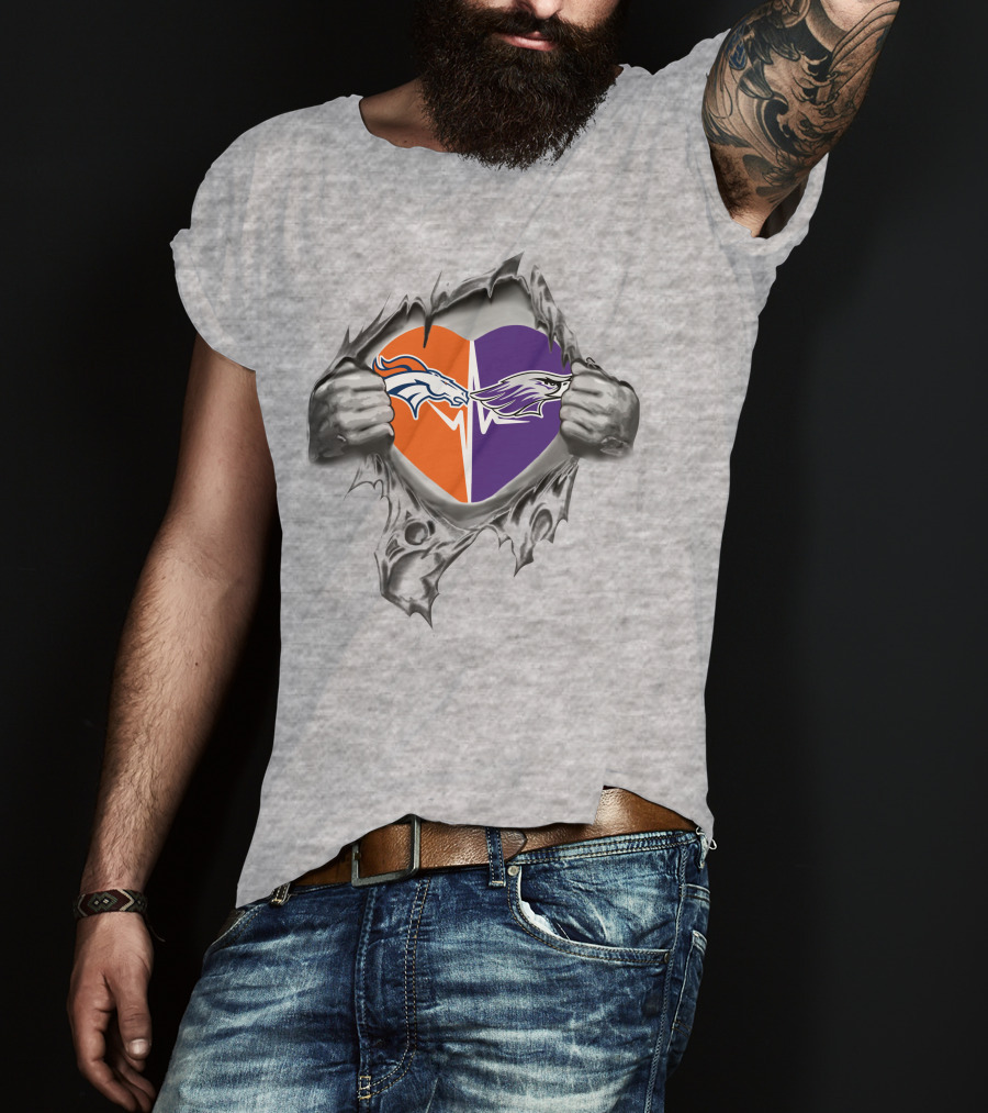 Broncos Whitewater Warhawks Heart Logo Mashup T-Shirt