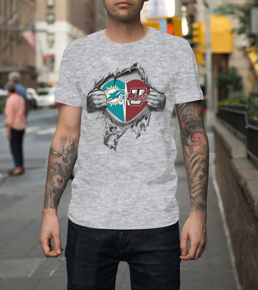 Dolphins Umass Minutemen Heart Logo T-Shirt