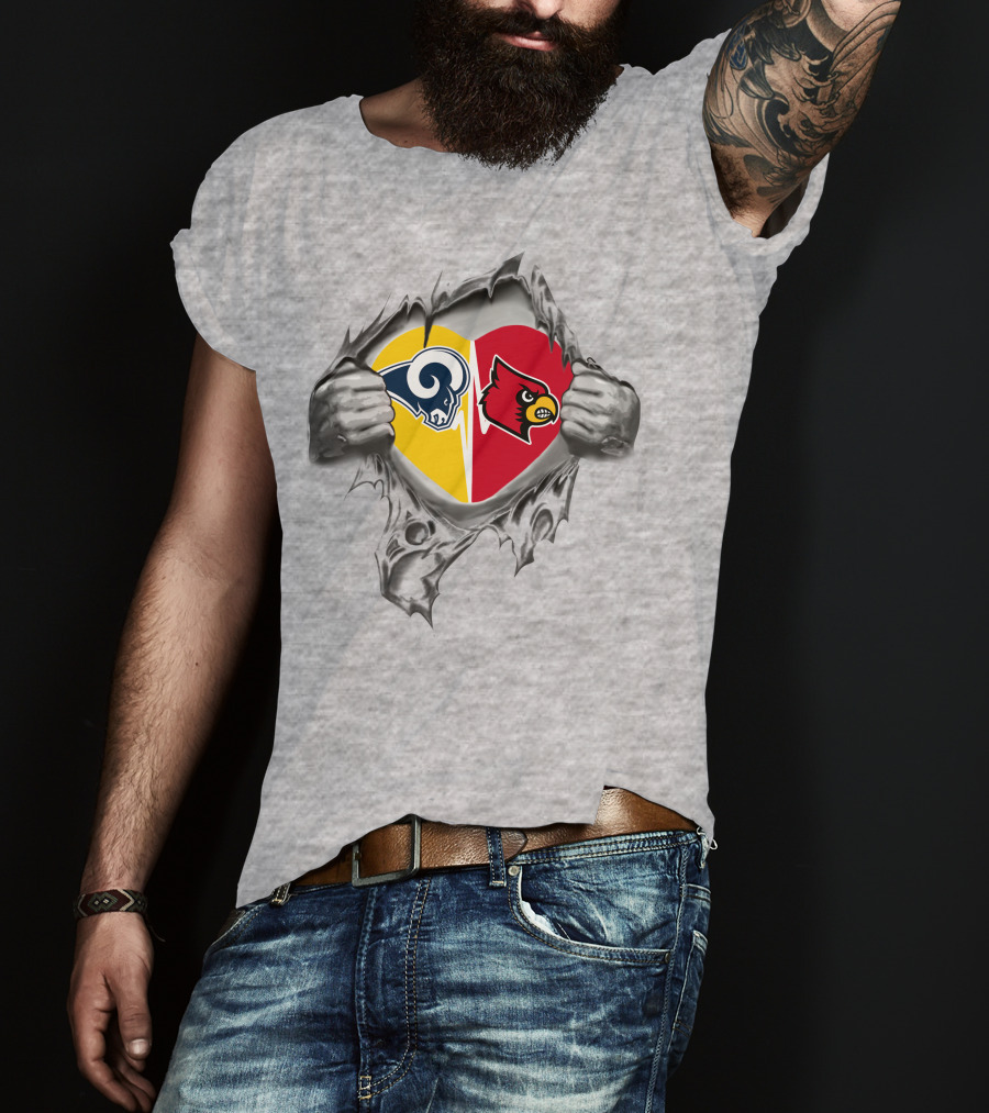 Rams Louisville Cardinals Heart Logo Torn Through T-Shirt
