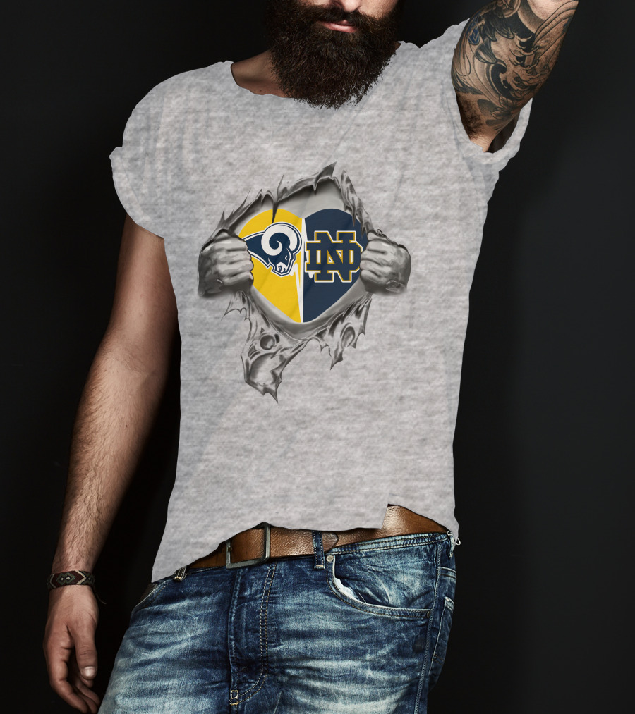 Rams Notre Dame Fighting Irish Heart Logo Combo T-Shirt