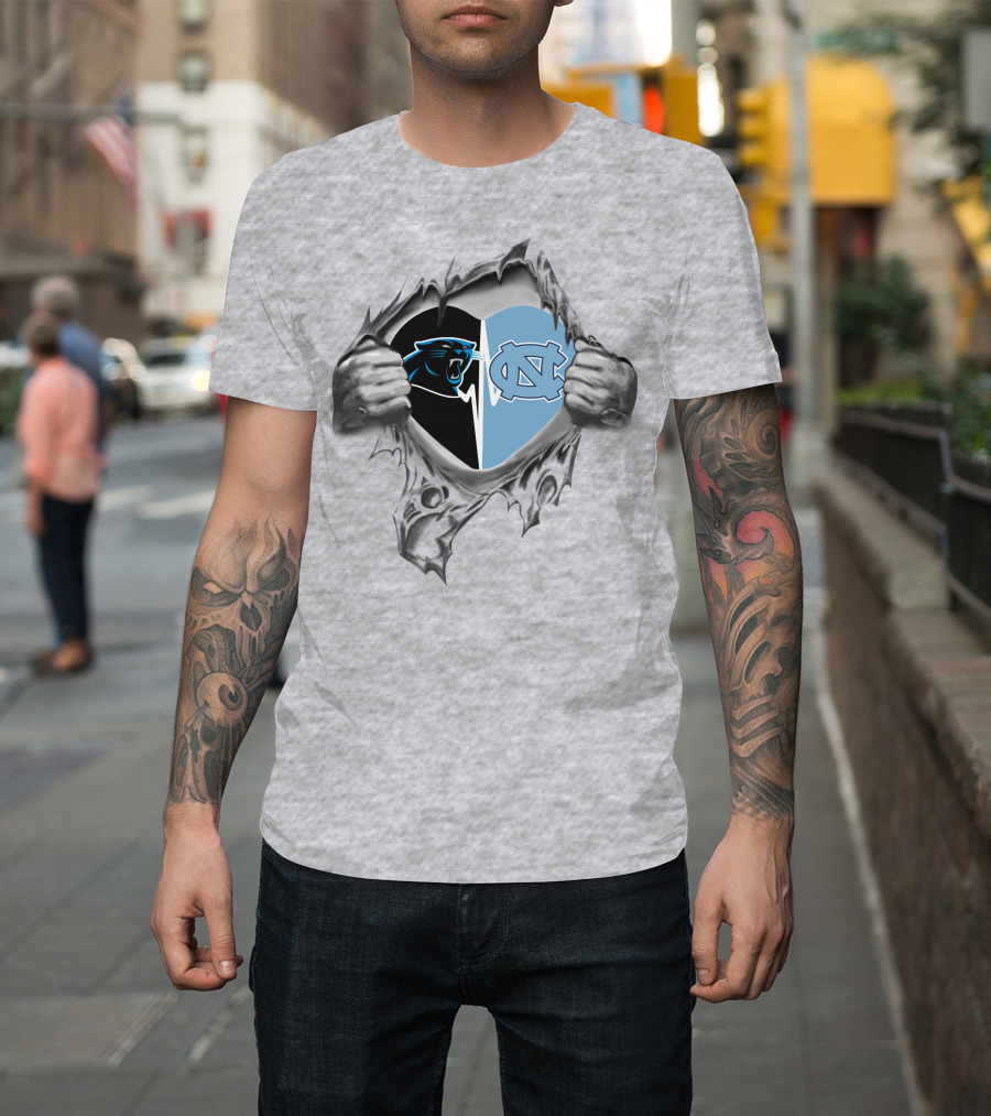 Panthers North Carolina Tar Heels Logos Heart Design It's In My Heart T-Shirt