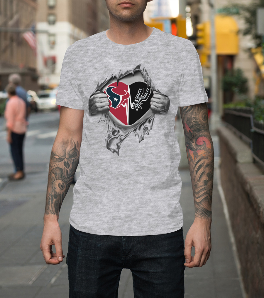 Texans San Antonio Spurs Heart Split Design 213 Texas Pride T-Shirt