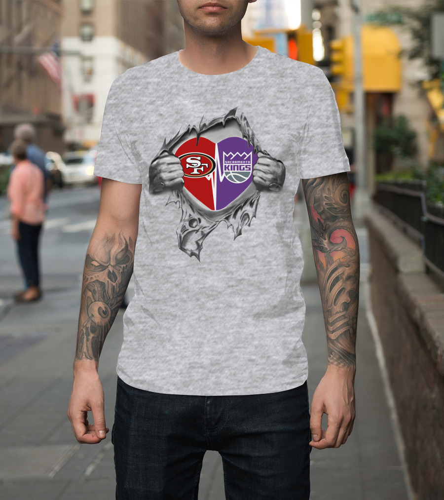 Front San Francisco 49ers Sacramento Kings It's In My Heart T-Shirt