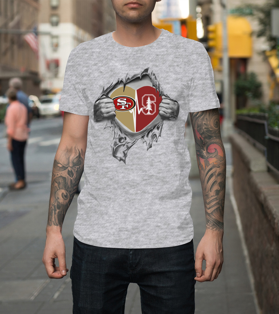 49ers Stanford Cardinal Heart Design With Logos T-Shirt