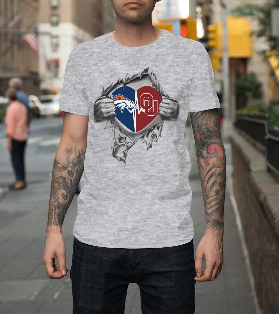 Denver Broncos Oklahoma Sooners Heart Design 352 T-Shirt