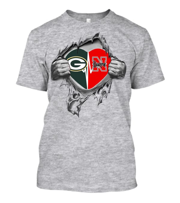 Packers Nebraska Cornhuskers Heart Hands Tearing T-Shirt