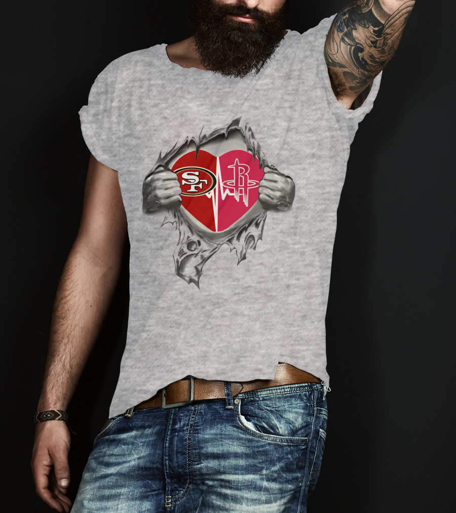 49ers Houston Rockets Heart Logos Blended Together T-Shirt