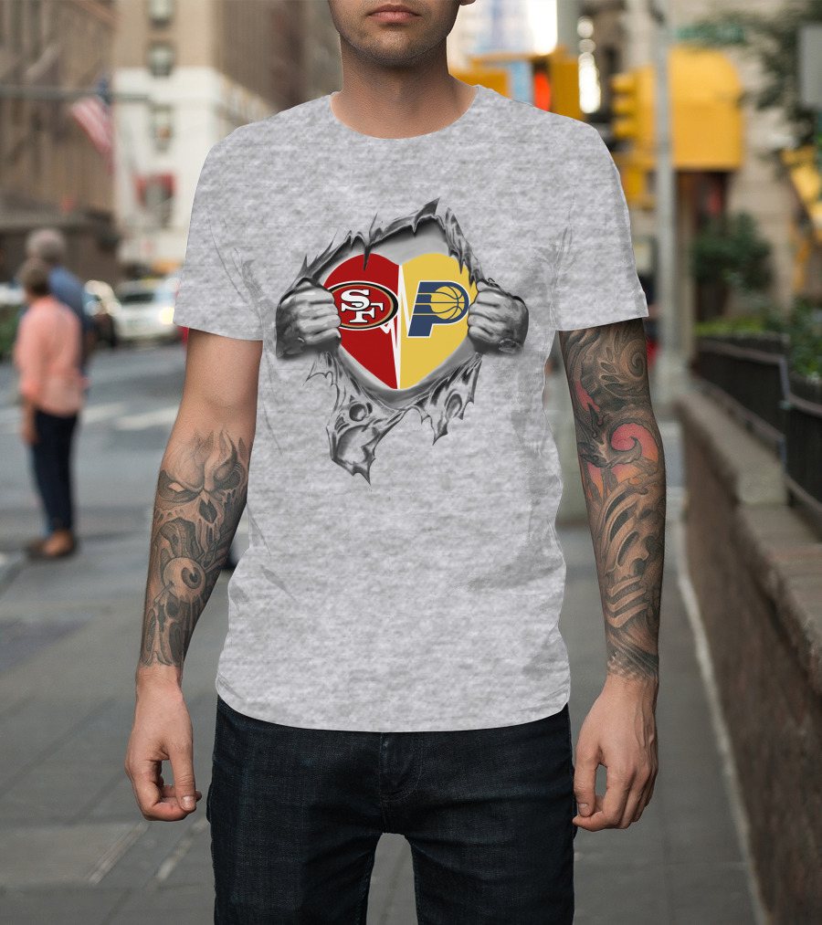 49ers Indiana Pacers Heart Torn Open T-Shirt