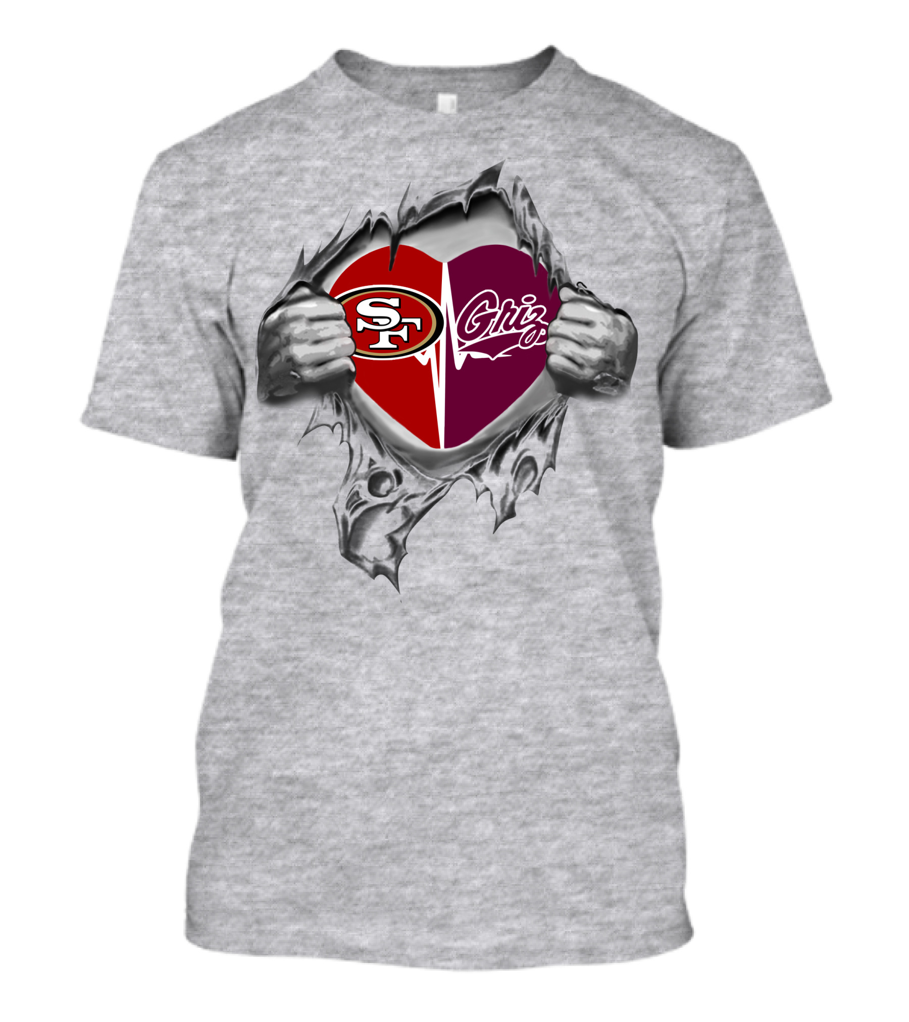 49ers Grizzlies Heartbeat Passion Graphics Sports Logo Fusion T-Shirt
