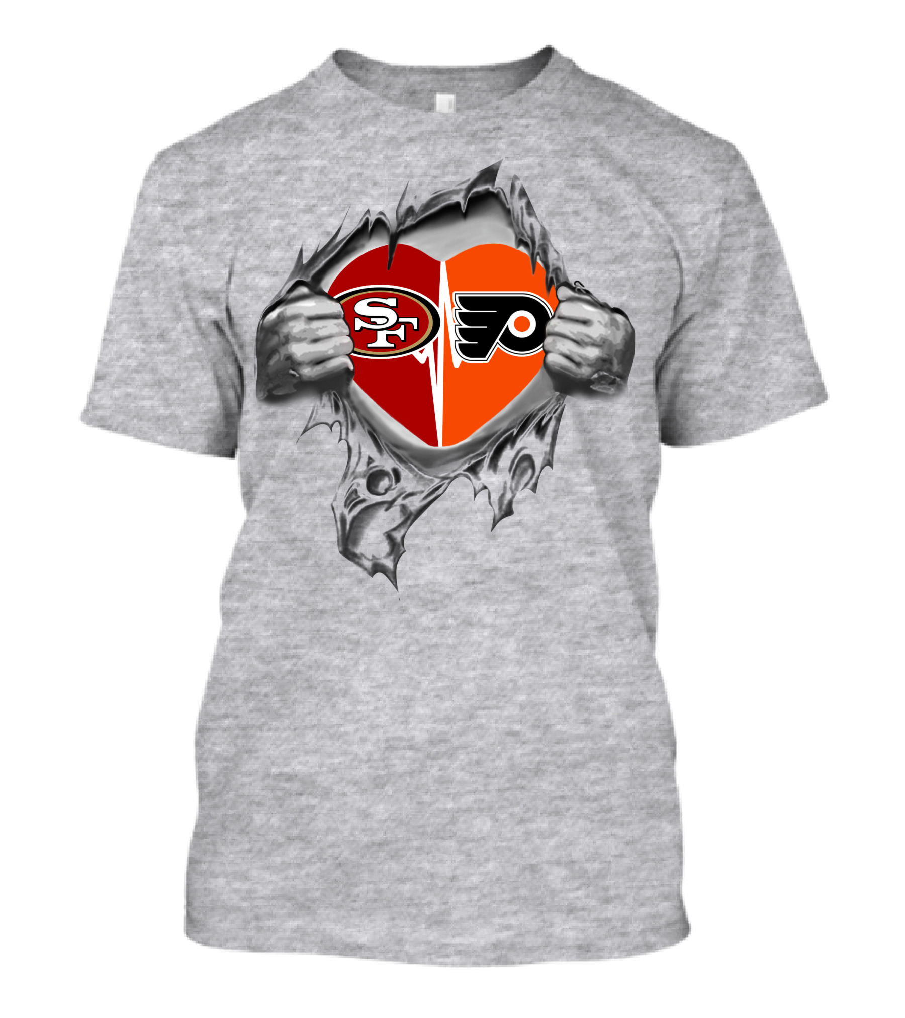 49ers Flyers Heart Logo Torn Fabric T-Shirt