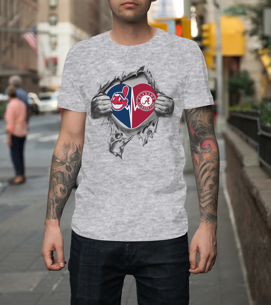 Cleveland Indians Alabama Crimson Tide Heart T-Shirt