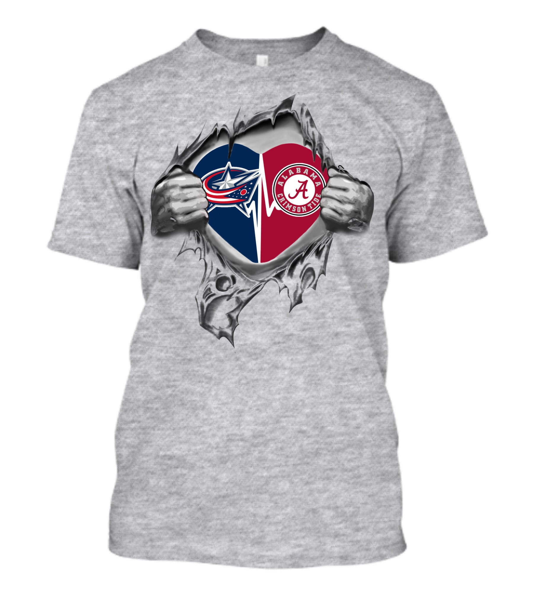 Columbus Blue Jackets Alabama Crimson Tide Heart Ripped T-Shirt