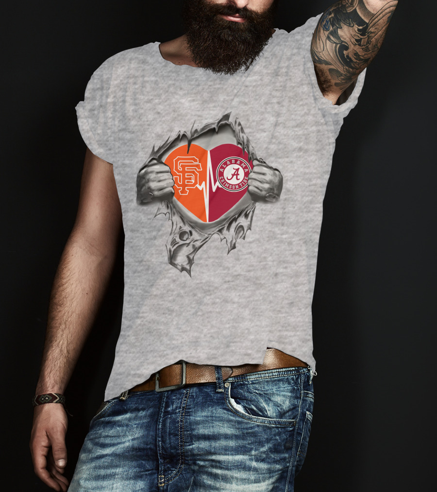 San Francisco Giants Alabama Crimson Tide Heart Logo Fusion T-Shirt