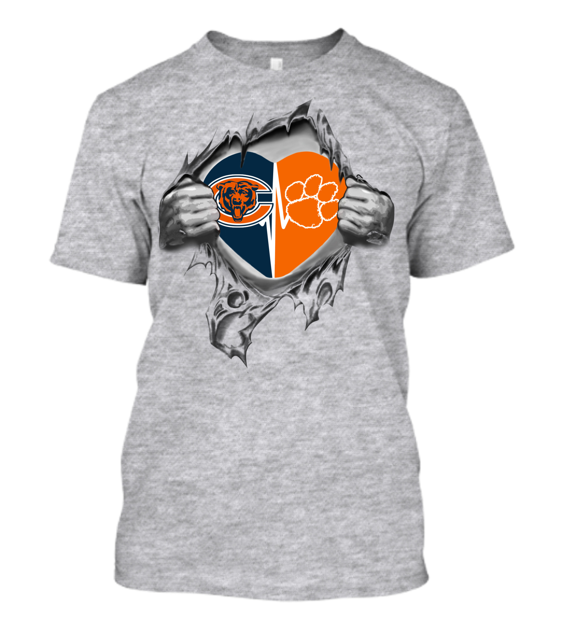 Bears Clemson Tigers Heart Logo With Ripping Hands T-Shirt
