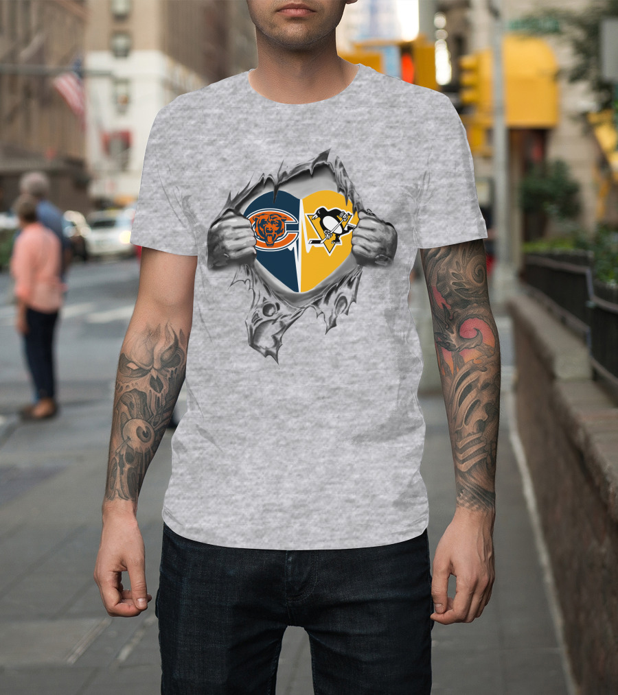 Bears Pittsburgh Penguins Heart Logo Ripped T-Shirt