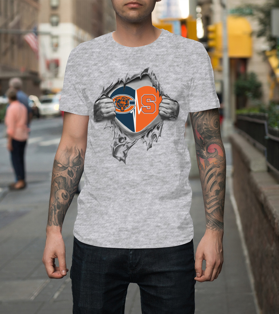 Syracuse Orange Bears Heart Symbol With Hands And Torn T-Shirt