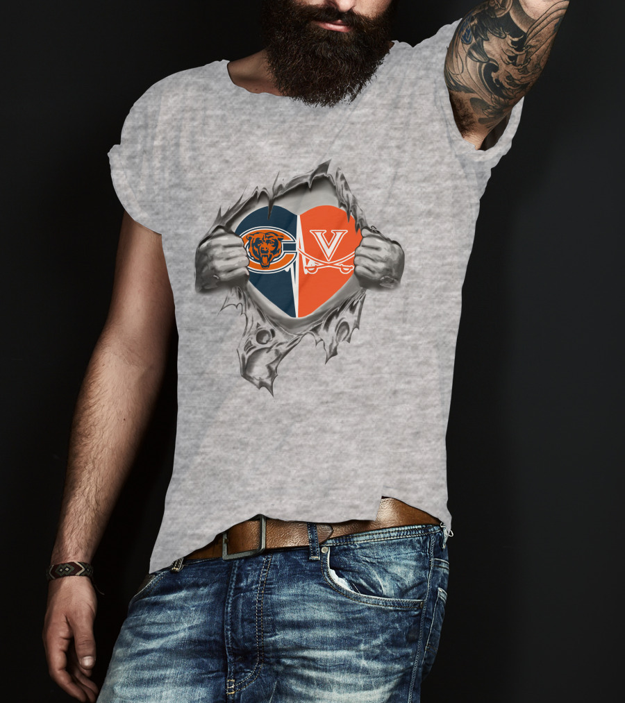 Bears Virginia Cavaliers Heart Logo Peeking Through Torn T-Shirt