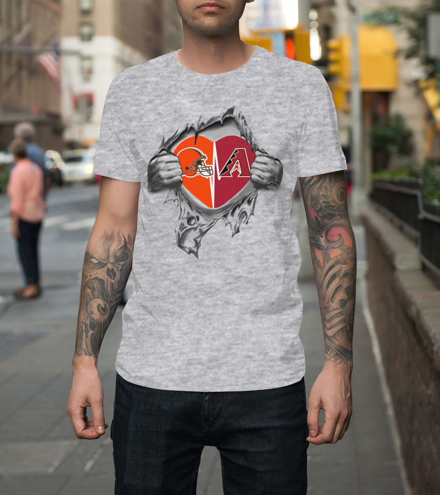Browns Arizona Diamondbacks Heart Logos Passion Football Baseball Fusion T-Shirt
