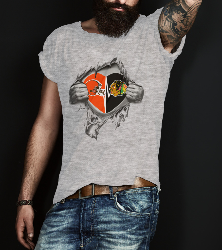 Browns Chicago Blackhawks Heart Logo Torn T-Shirt
