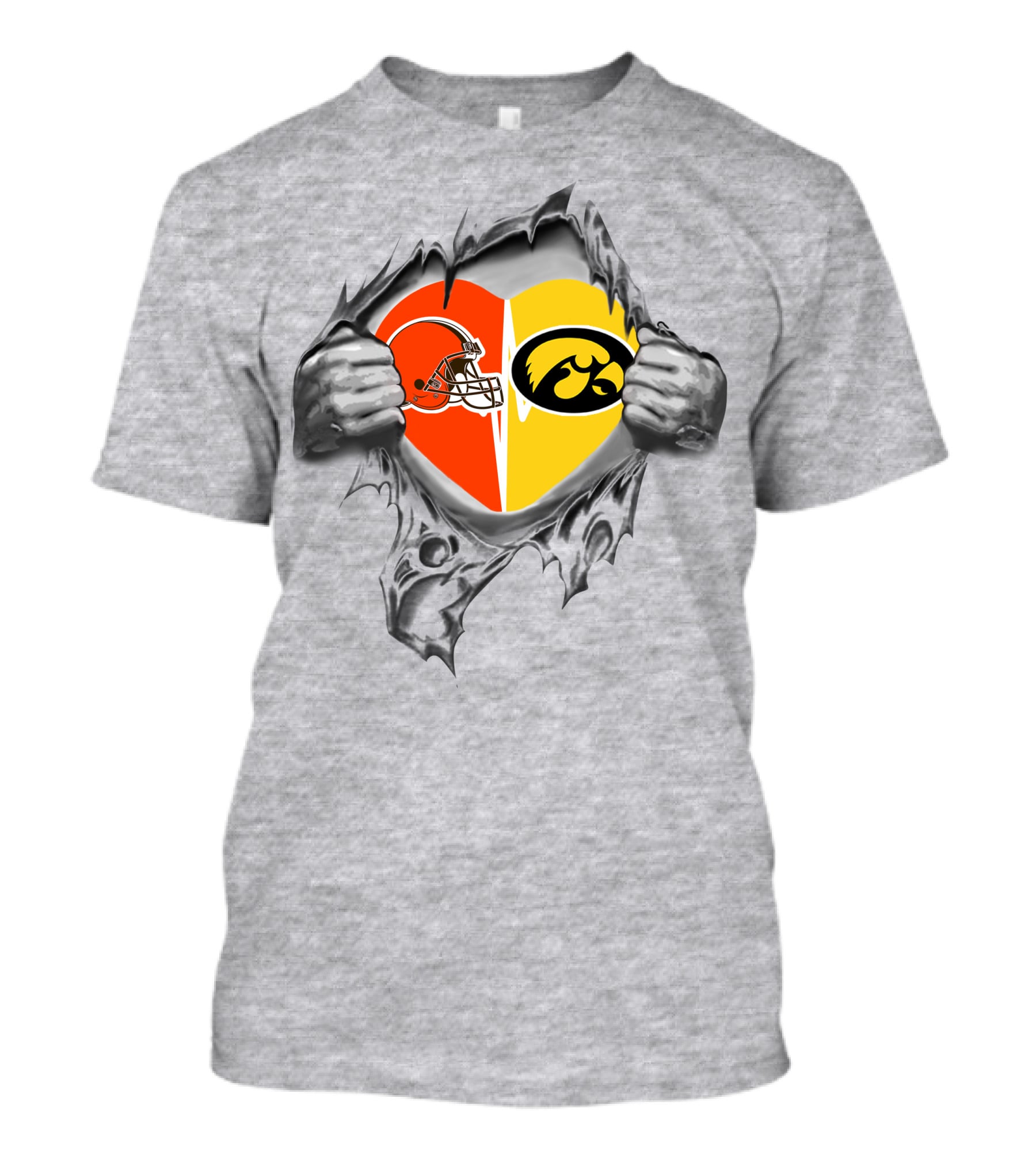 Browns Iowa Hawkeyes Heart Helmet And Tiger Hawk T-Shirt