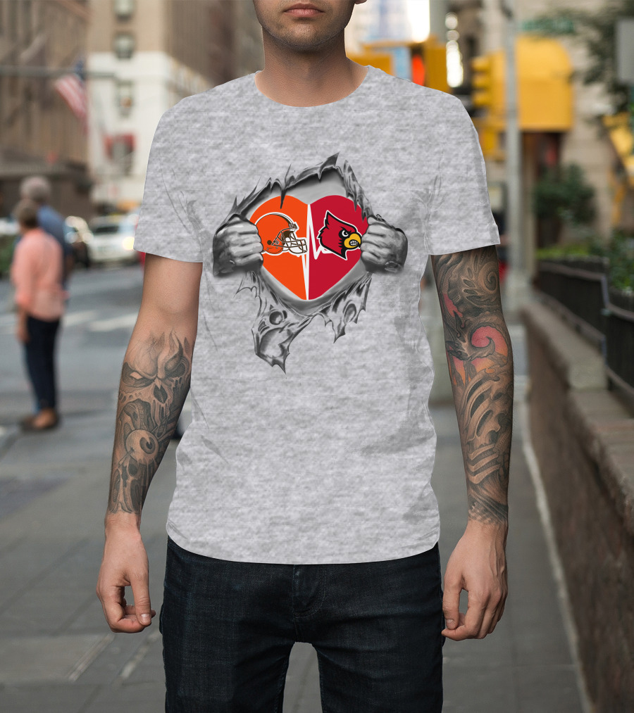 Browns Louisville Cardinals Heart Helmet T-Shirt