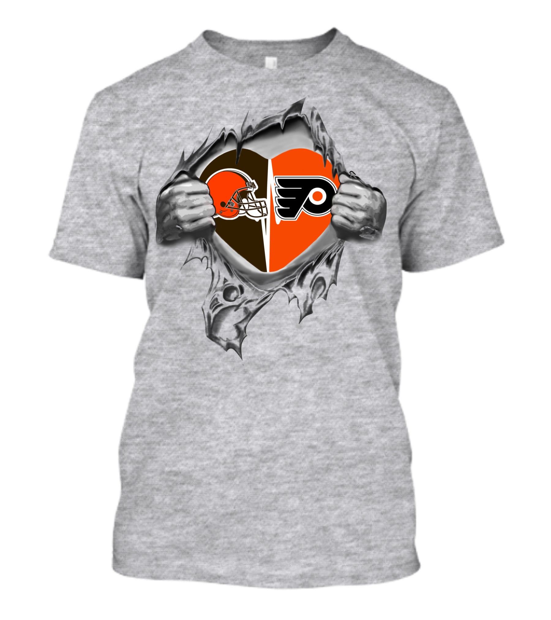 Browns Philadelphia Flyers Heart Logo Tear T-Shirt