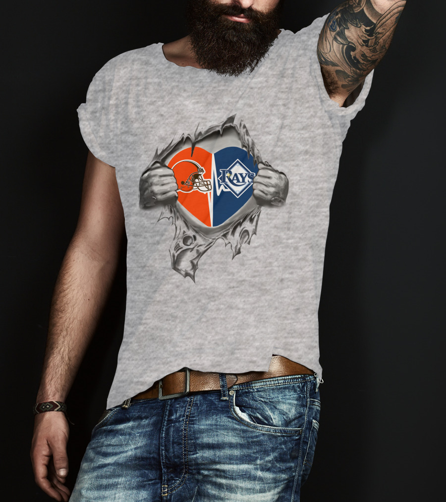 Browns Tampa Bay Rays Heart Logo With Ripped Hands T-Shirt