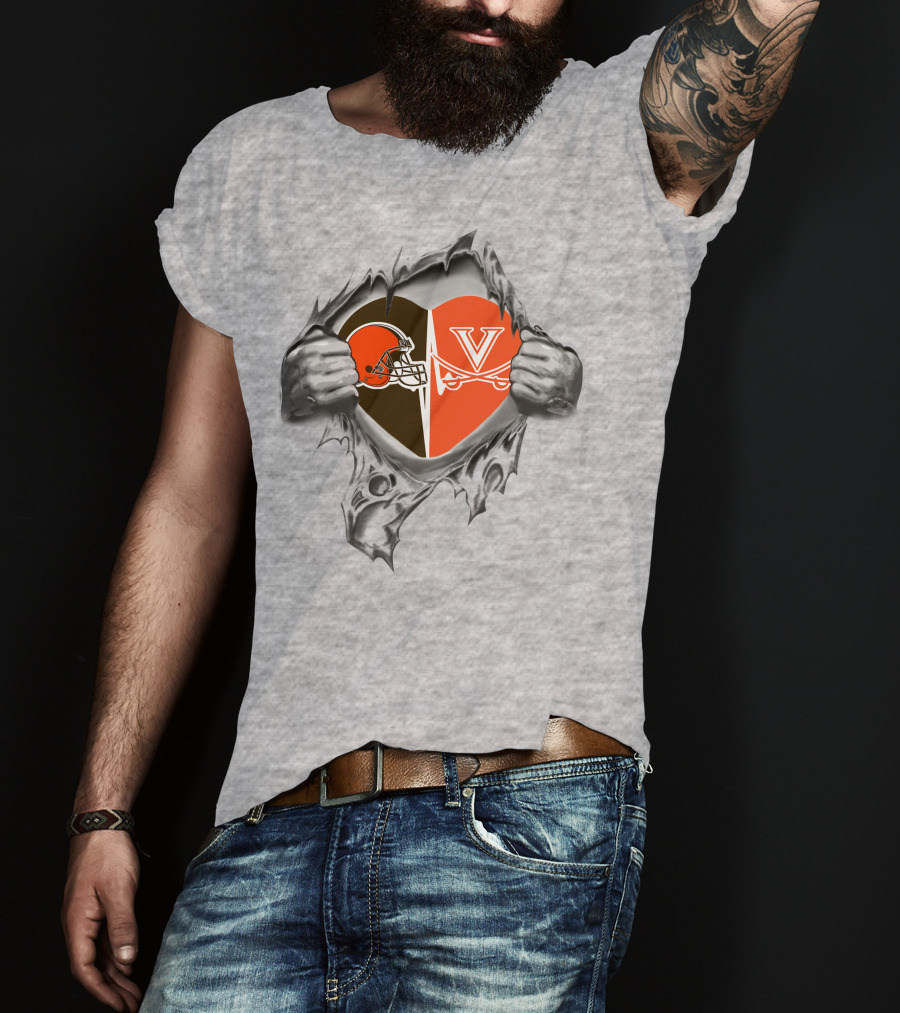 Browns Virginia Cavaliers Heart Helmet T-Shirt