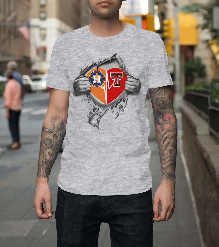 Astros Texas Tech Red Raiders Heart Tear T-Shirt
