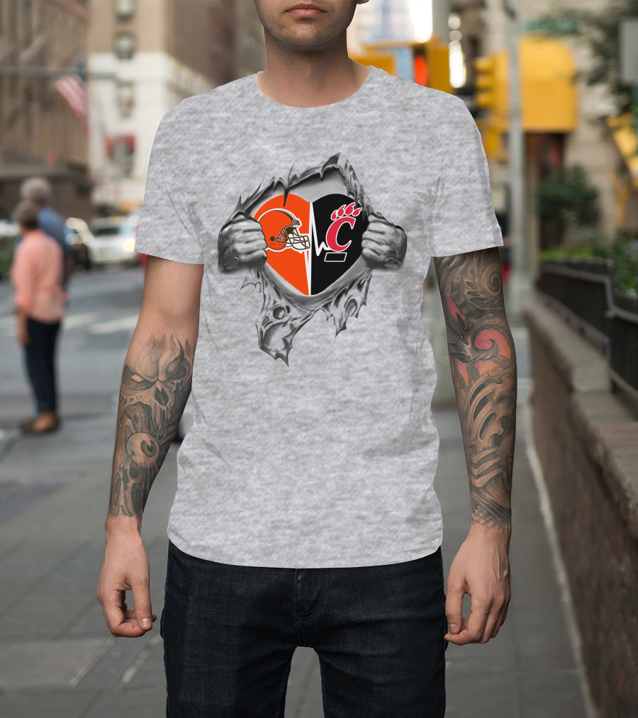 Cleveland Browns Cincinnati Bearcats Heartbeat Passion T-Shirt