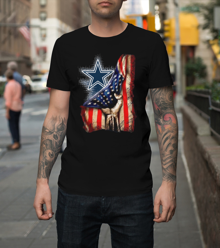 Dallas Cowboys Star With American Flag And Patriotic Hand T-Shirt