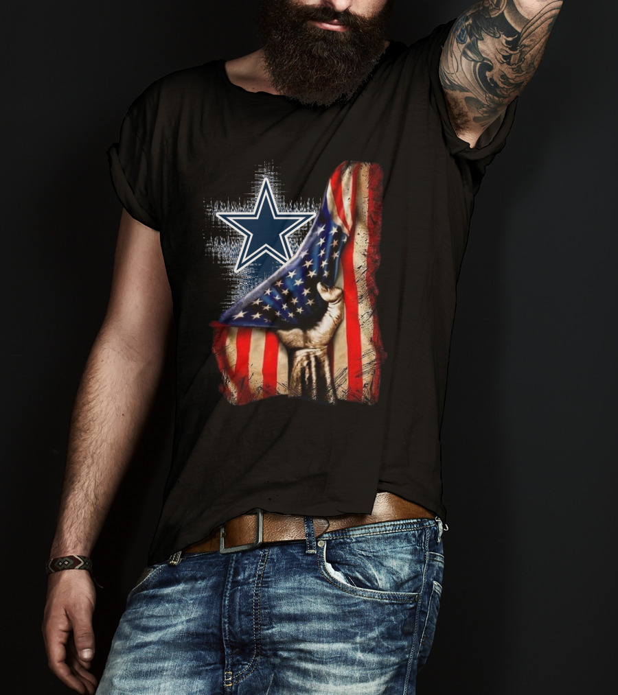 Dallas Cowboys Star With American Flag And Patriotic Hand T-Shirt