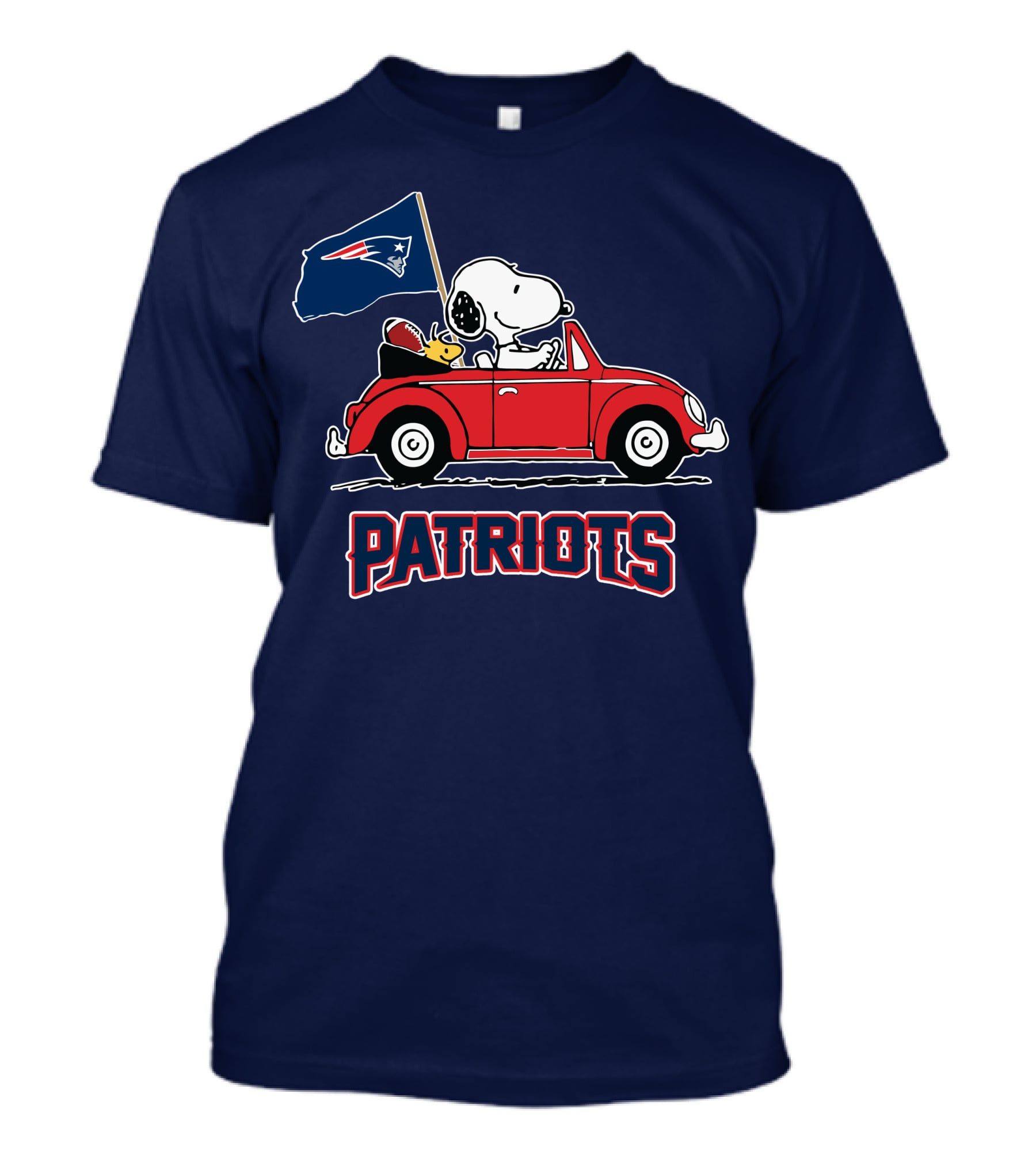 New England Patriots Snoopy Driving Classic Red Car With Flag T-Shirt