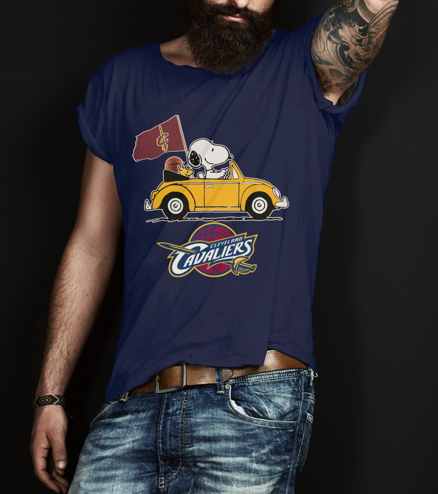 Cleveland Cavaliers Snoopy And Woodstock Driving With Basketball T-Shirt