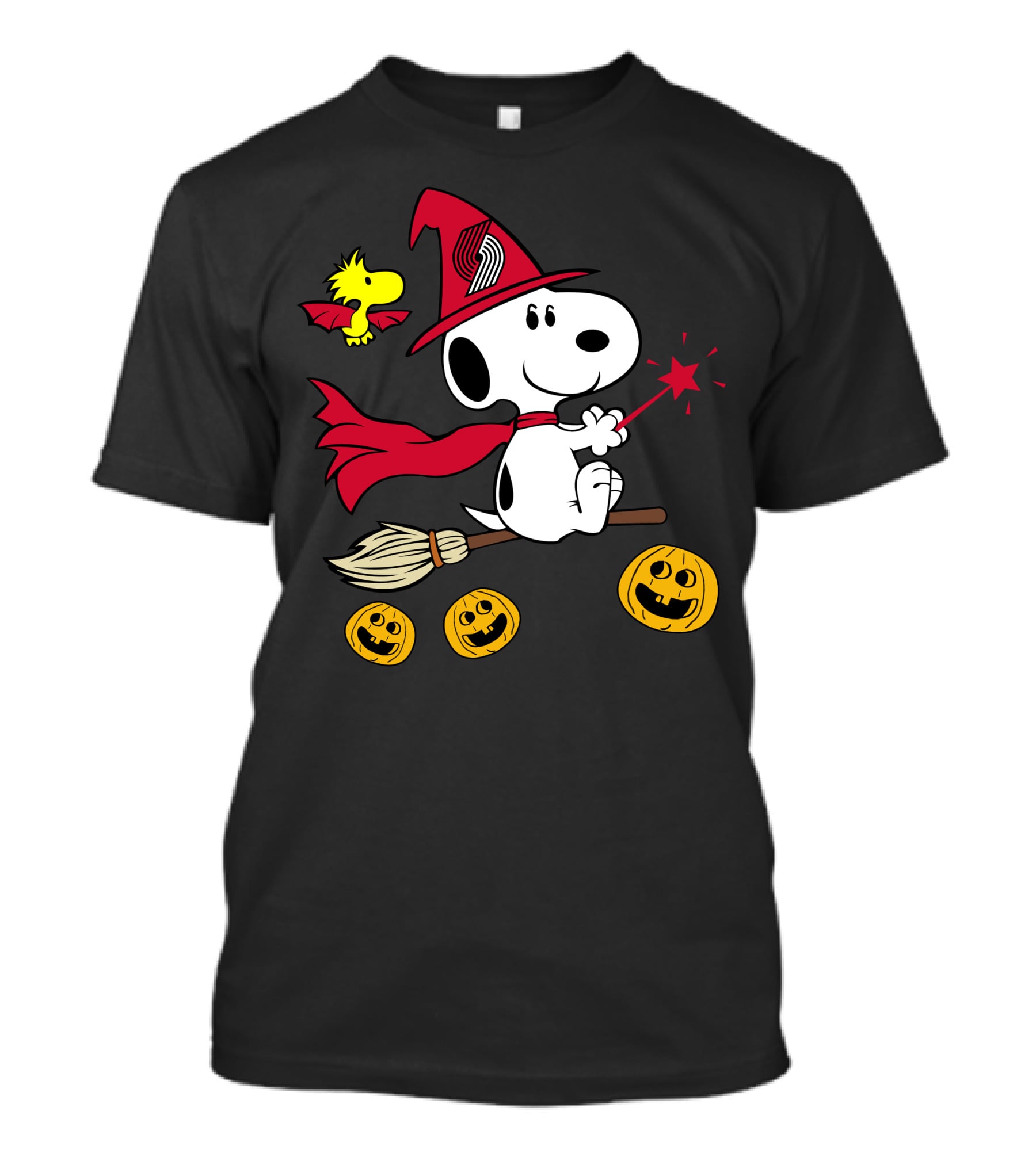 Portland Trail Blazers Happy Halloween Snoopy Witch Broom Woodstock Pumpkins T-Shirt