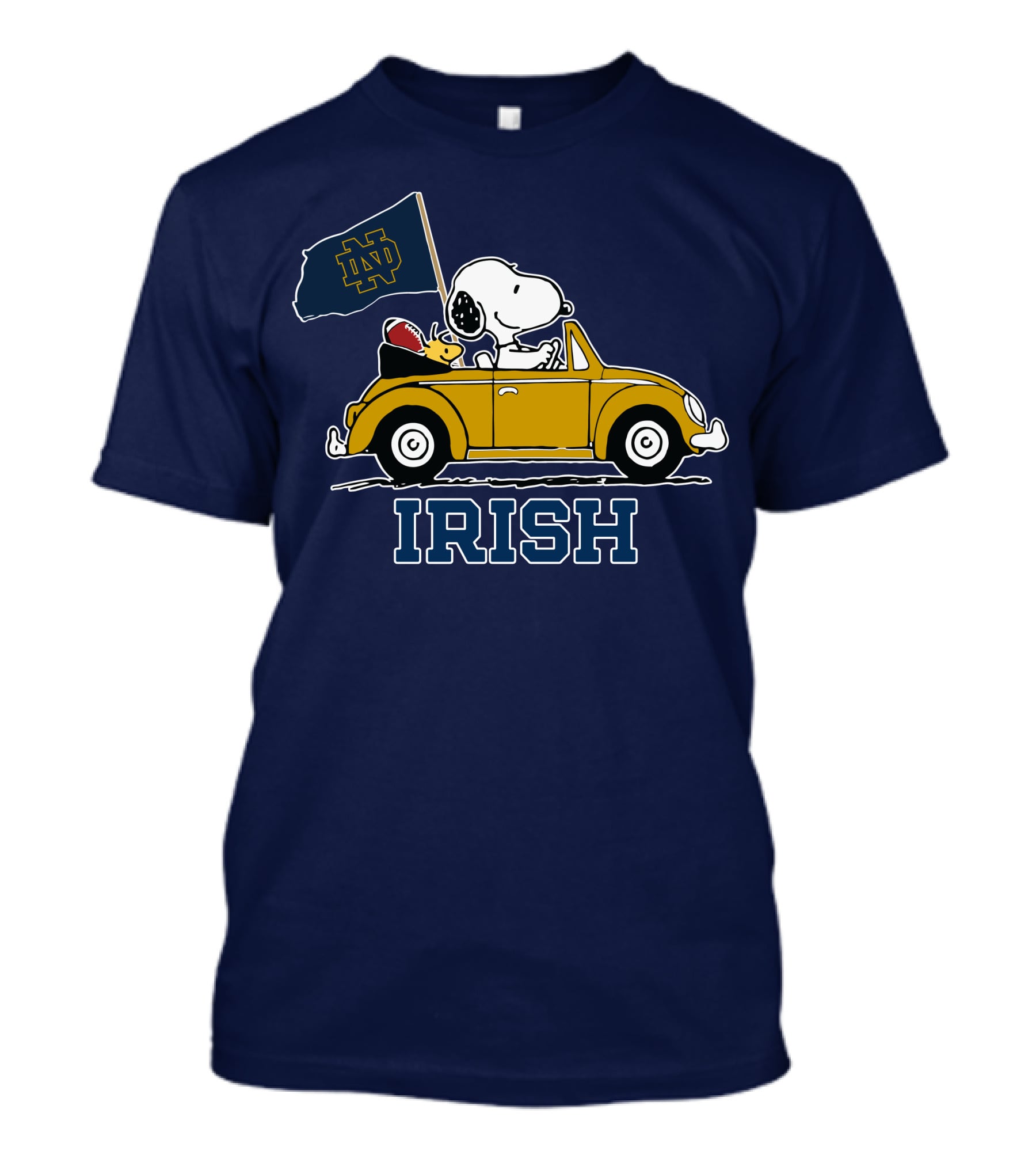 Notre Dame Fighting Irish Snoopy Driving Car With Flag T-Shirt