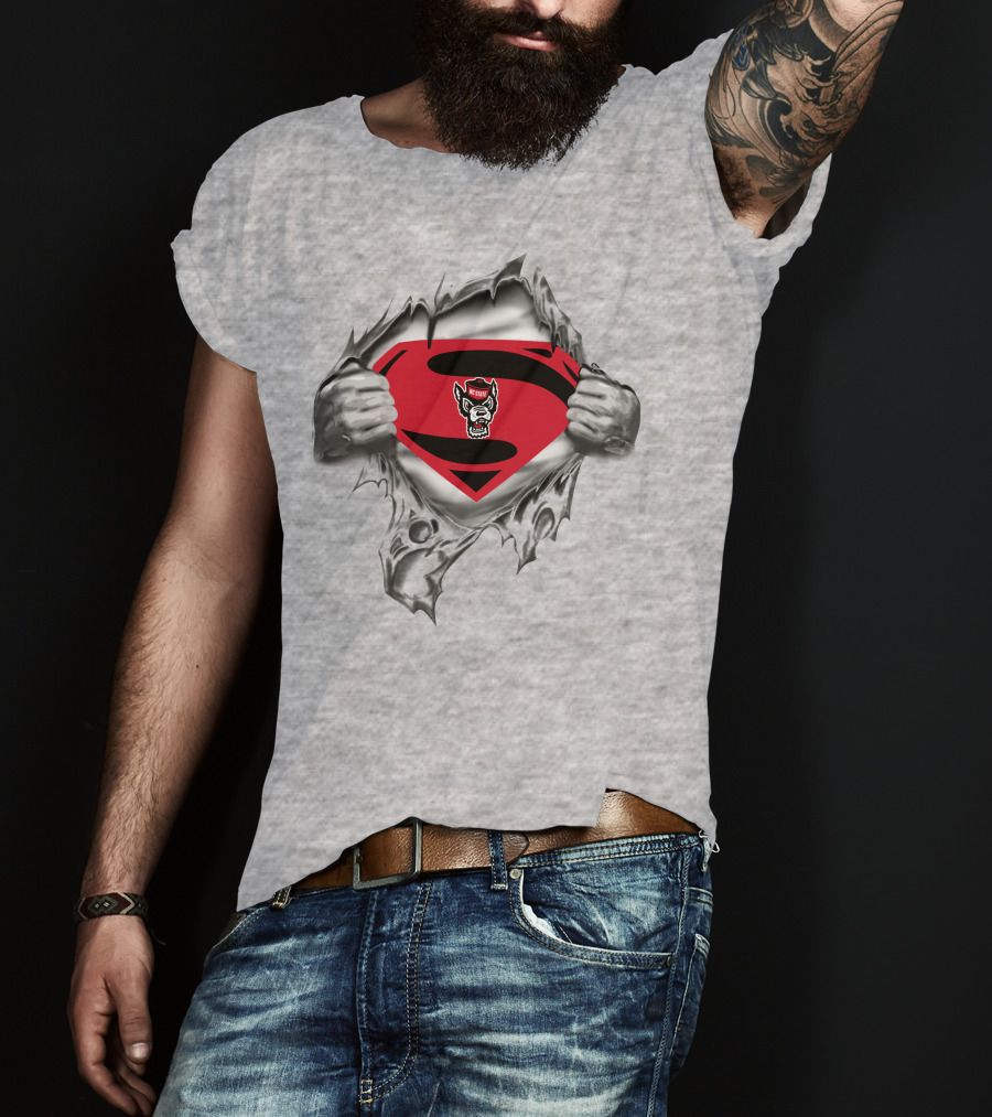 283 NC State Wolfpack Superman Logo Rip T-Shirt