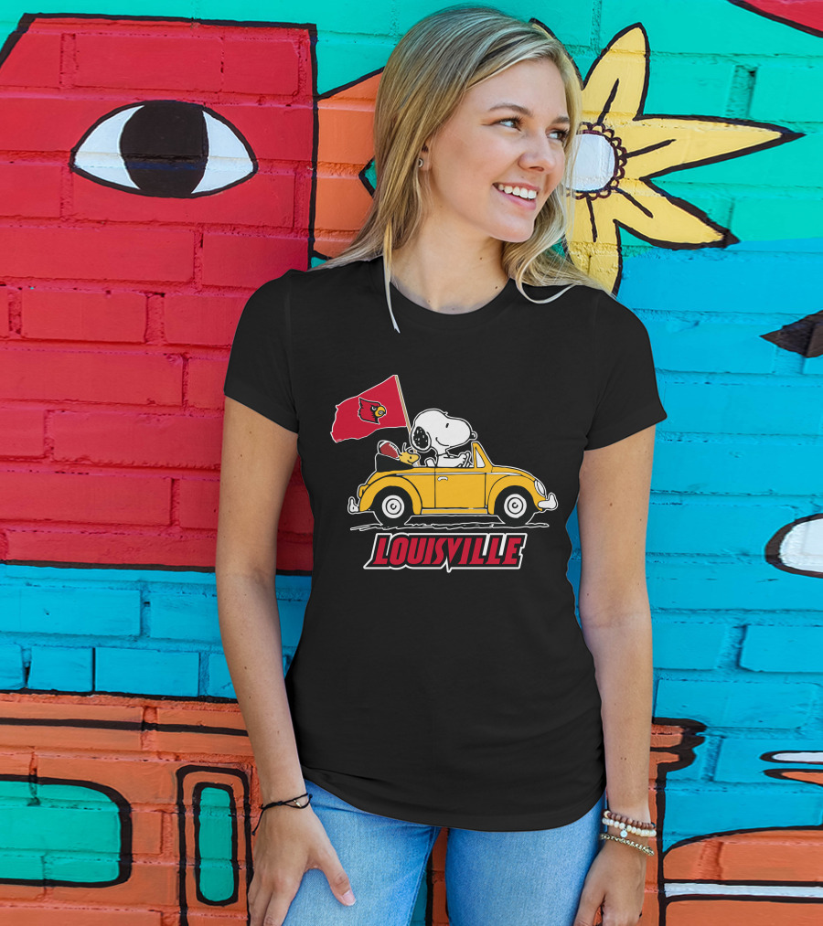 Louisville Snoopy Car Ride With Cardinals Flag T-Shirt