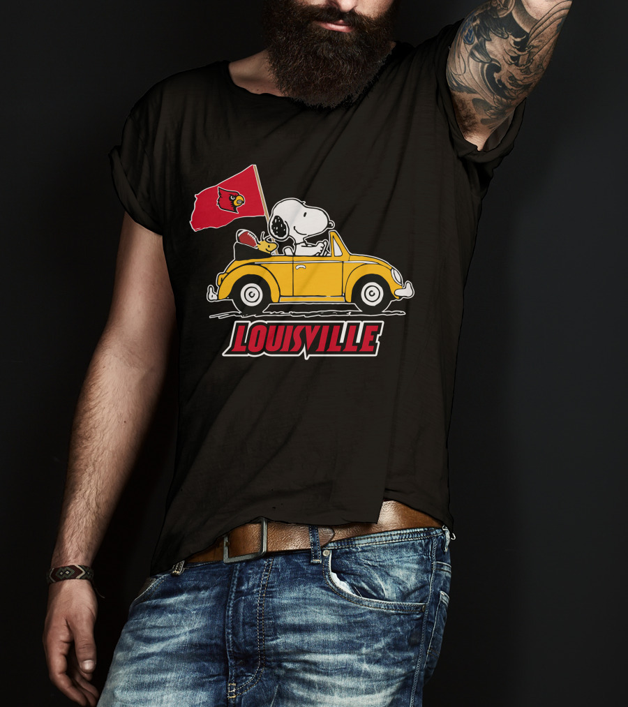 Louisville Snoopy Car Ride With Cardinals Flag T-Shirt