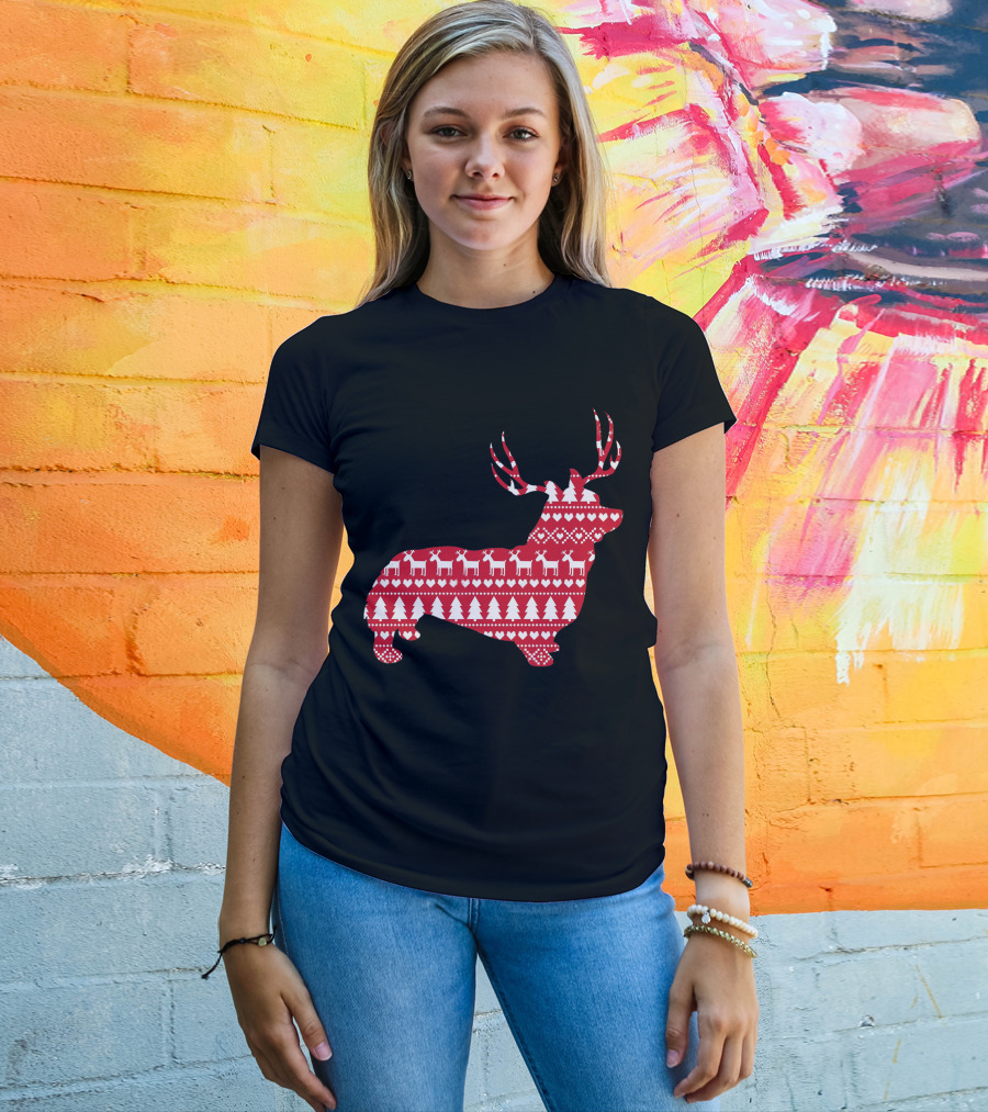 Welsh Corgi Christmas Reindeer T-Shirt