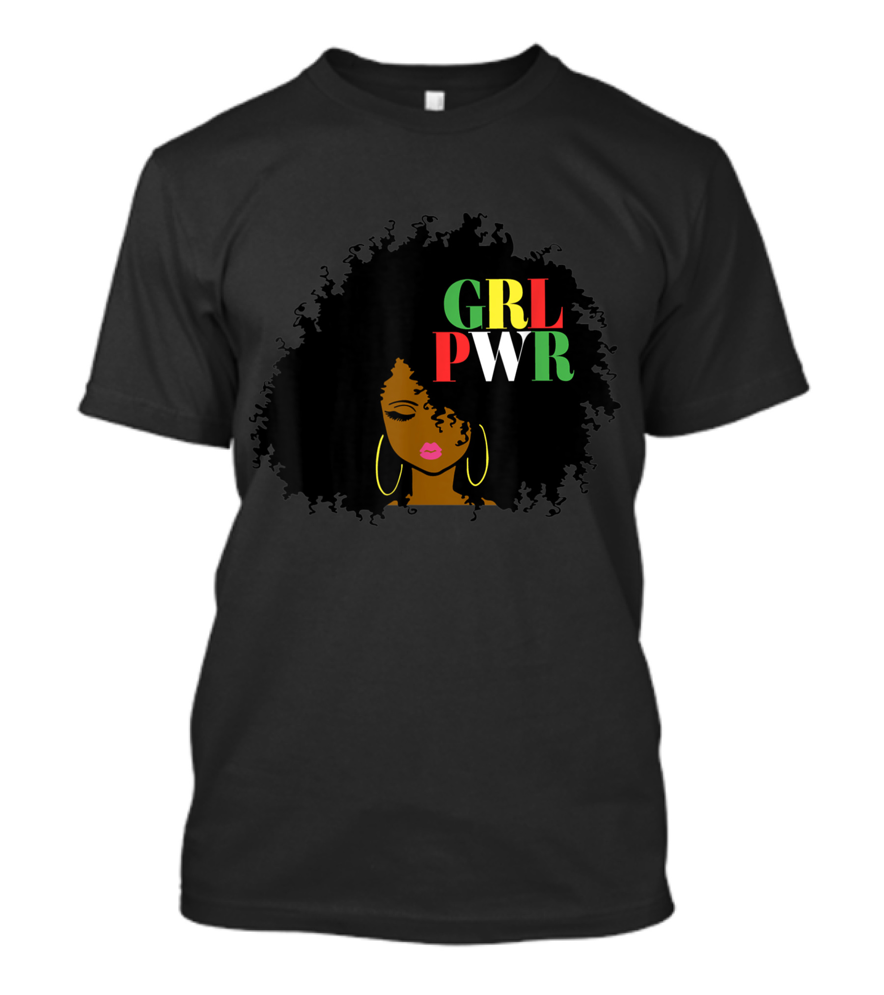 Girl Power GRL PWR Black Girl Magic African American Queen Afro Hair T-Shirt