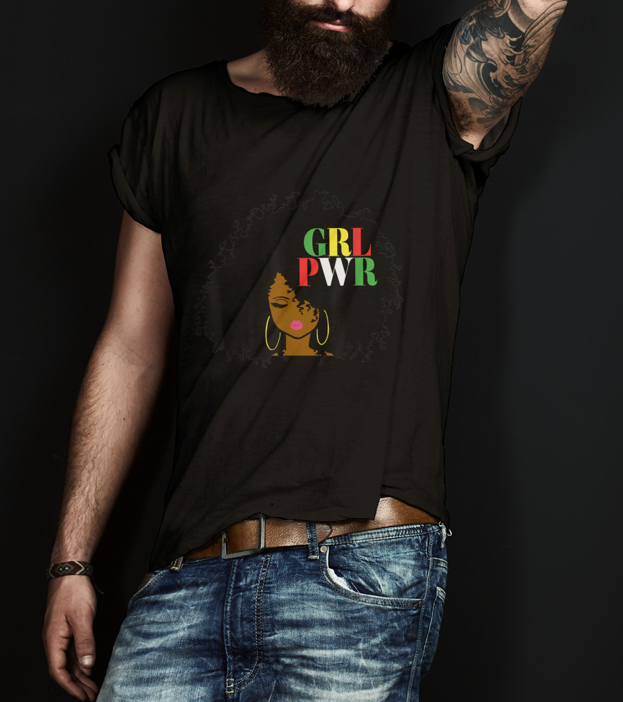 Girl Power GRL PWR Black Girl Magic African American Queen Afro Hair T-Shirt