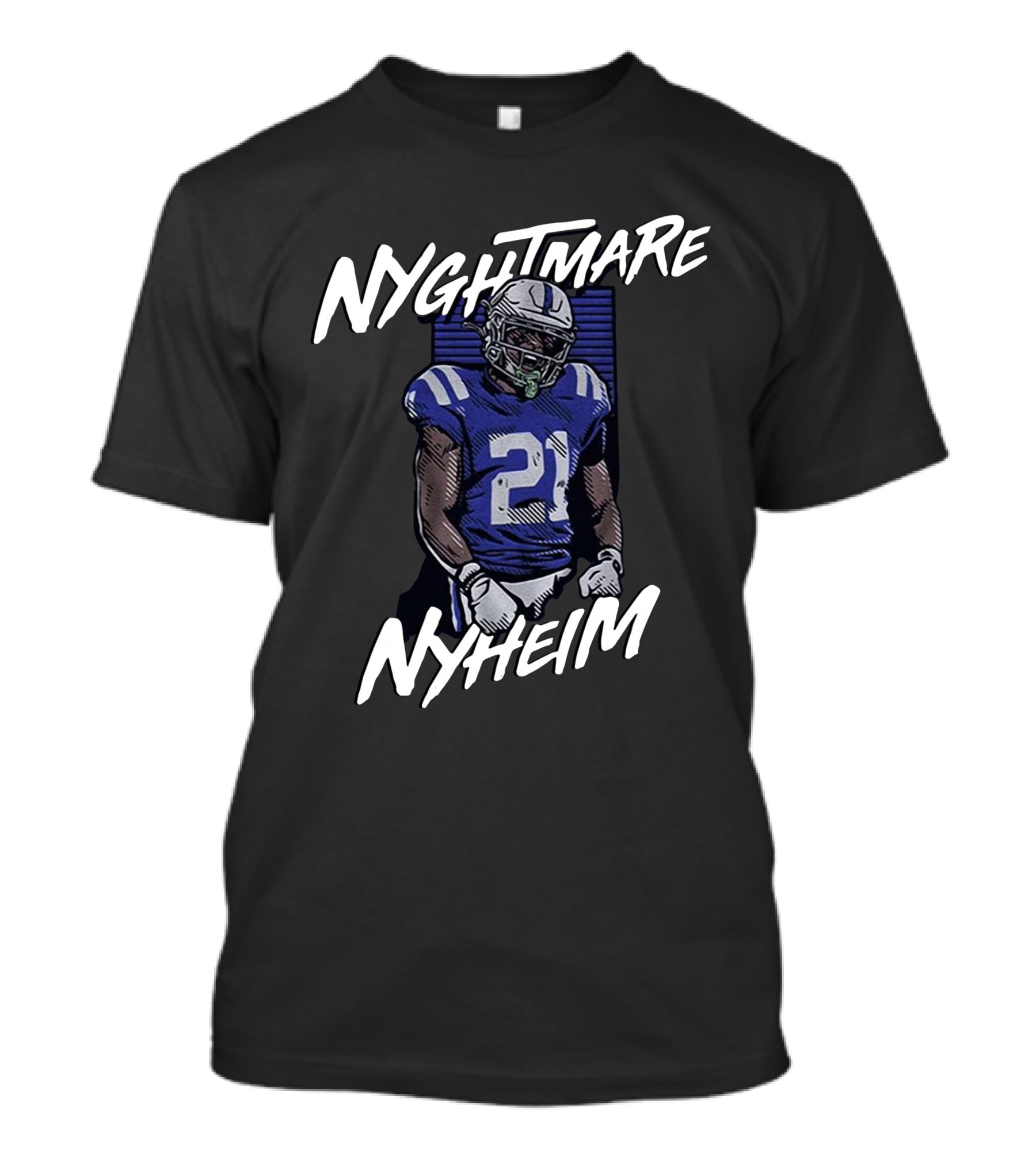 NYGHTMARE NYHEIM 21 Football Player Blue And White Jersey T-Shirt