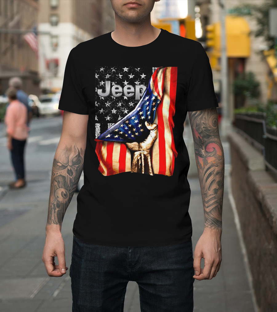 Jeep American Flag Stars And Stripes Hand T-Shirt