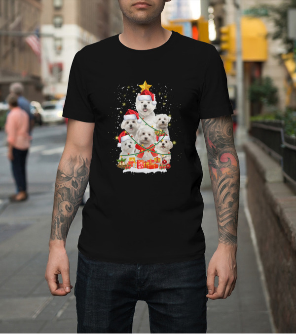 Shirt: Maltese Dog Santa Hats Christmas Tree with Gifts and Bells T-Shirt Maltese Dog Santa Hats Christmas Tree with Gifts and Bells T-Shirt