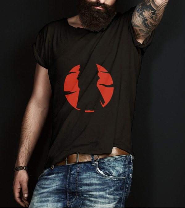 Samurai Warriors Shadow With Red Circle Background T-Shirt