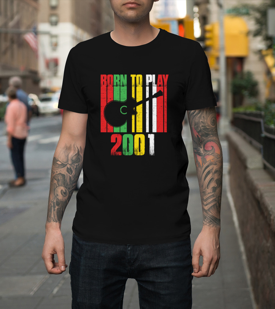 Born To Play Guitar 2001 Vintage Guitar Stripes T-Shirt