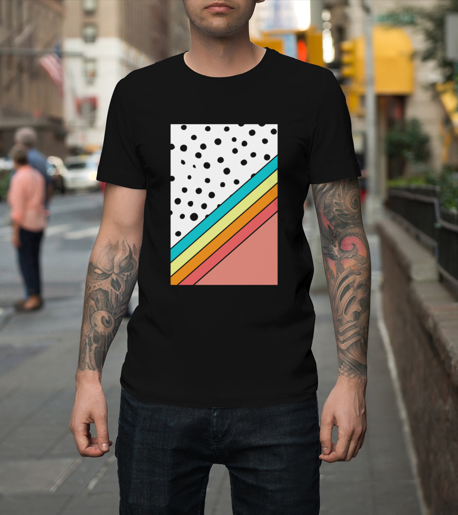 Doodle And Stripes Pattern Aesthetic Vintage Abstr Polka Dot Rainbow Geometric T-Shirt