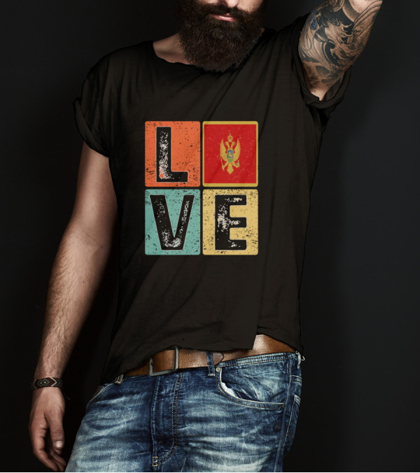 Montenegro Flag Love Block Design For Montenegrin Pride T-Shirt